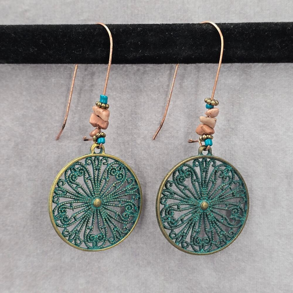 Blue Circle Floral Dangle Bead Hoop Hook Earrings Boho Fashion‎ Jewelry JB8-1